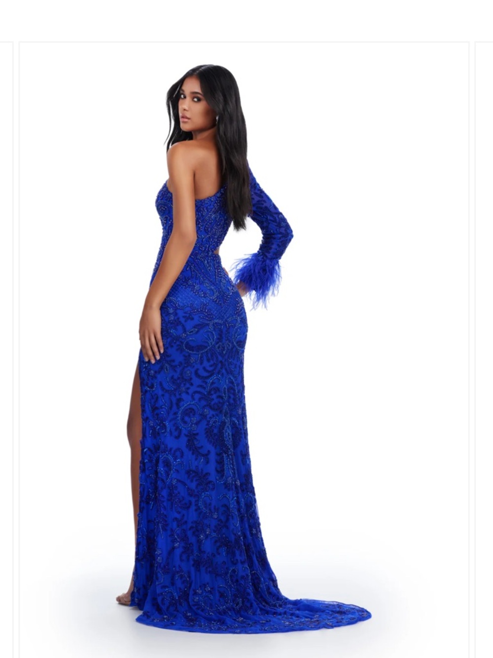 One-Shoulder Royal Blue Embellished Evening Gown - Picture 2 of 4